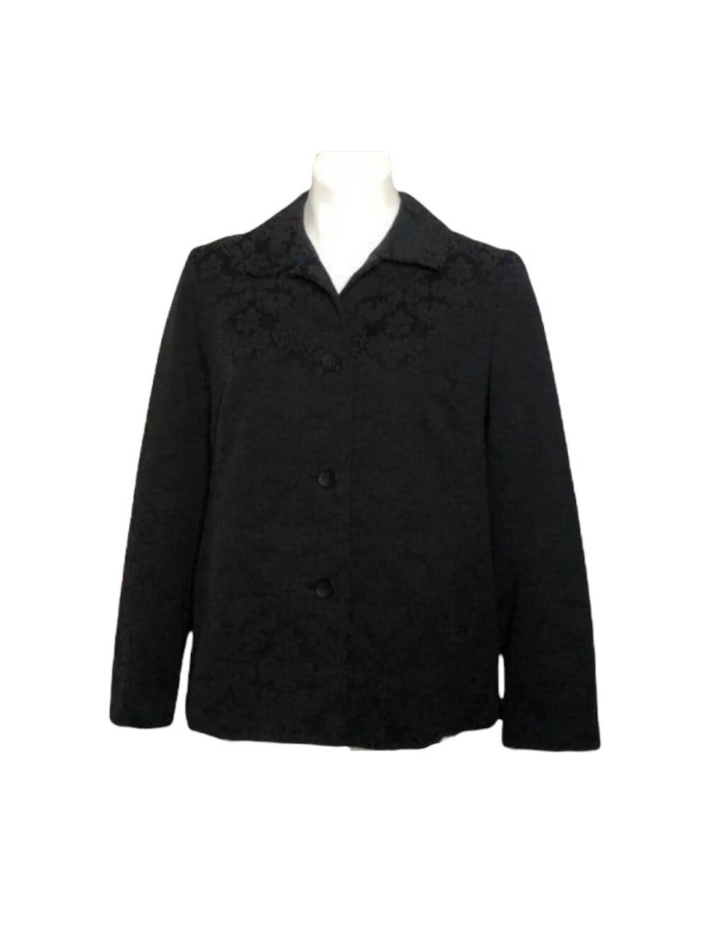 J. Jill Women's Black Floral Jacquard Pleated Blazer, Velour Long Sleeve Size 8